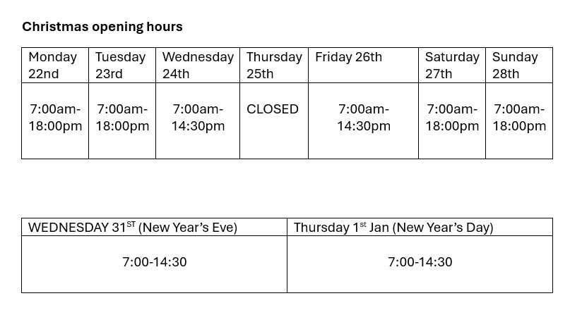Christmas Opening Hours